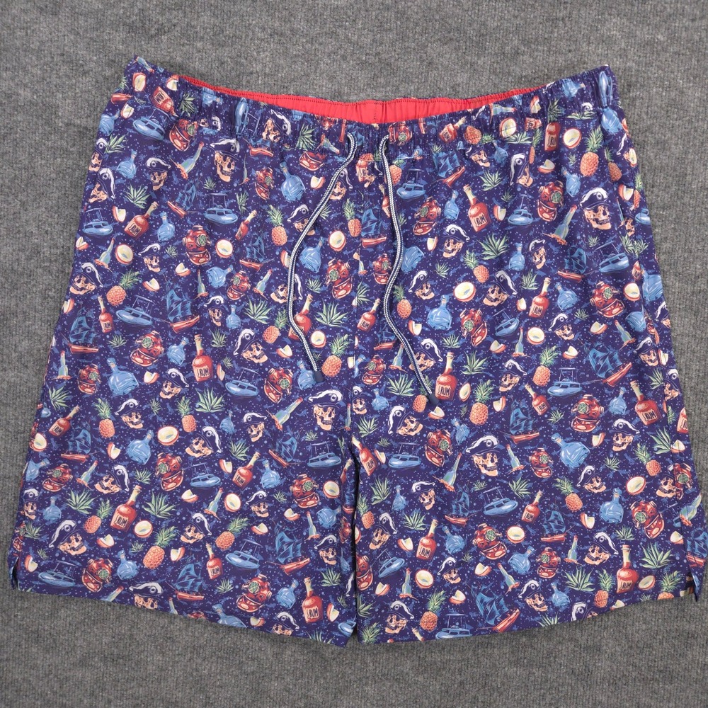 Peter Millar Seaside Swim Trunks Mens XXL Skulls Rum Tropical AOP Mesh Lined